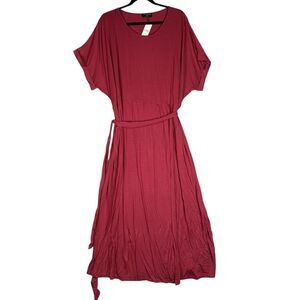 Brand New Lane Bryant Women's Size 22/24 Plus Red Short Sleeve Belted Maxi Dress